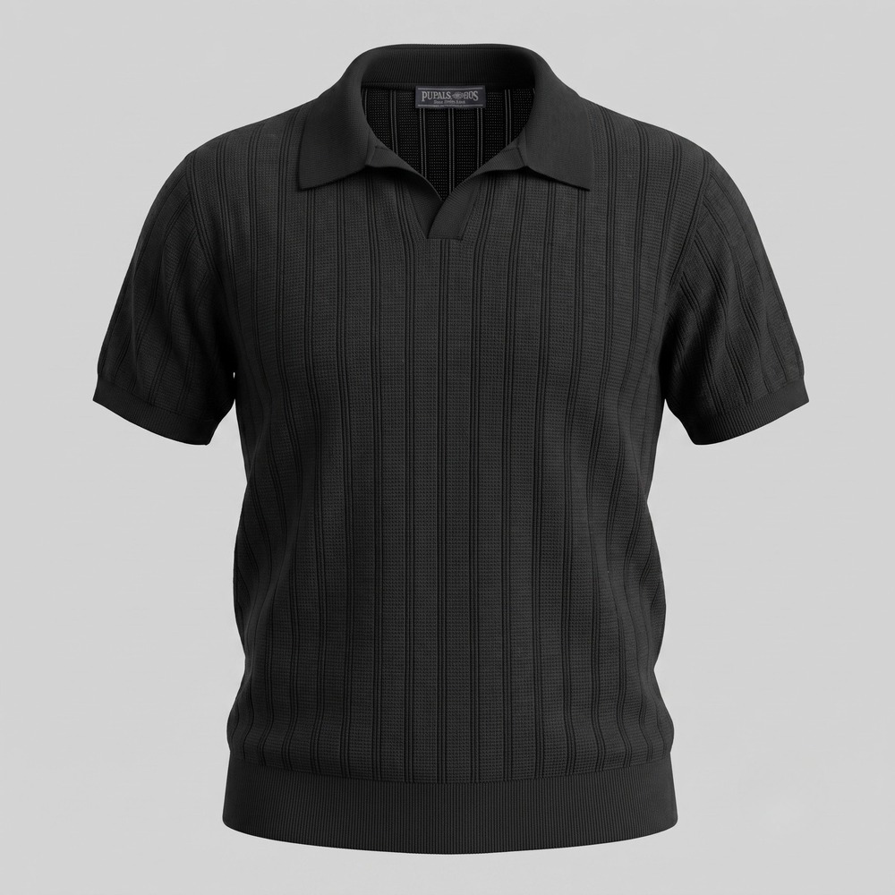 PJ Paul Jones Mens 2XL Black Polo Shirt Knit Ribbed Short Sleeve Johnny Collar